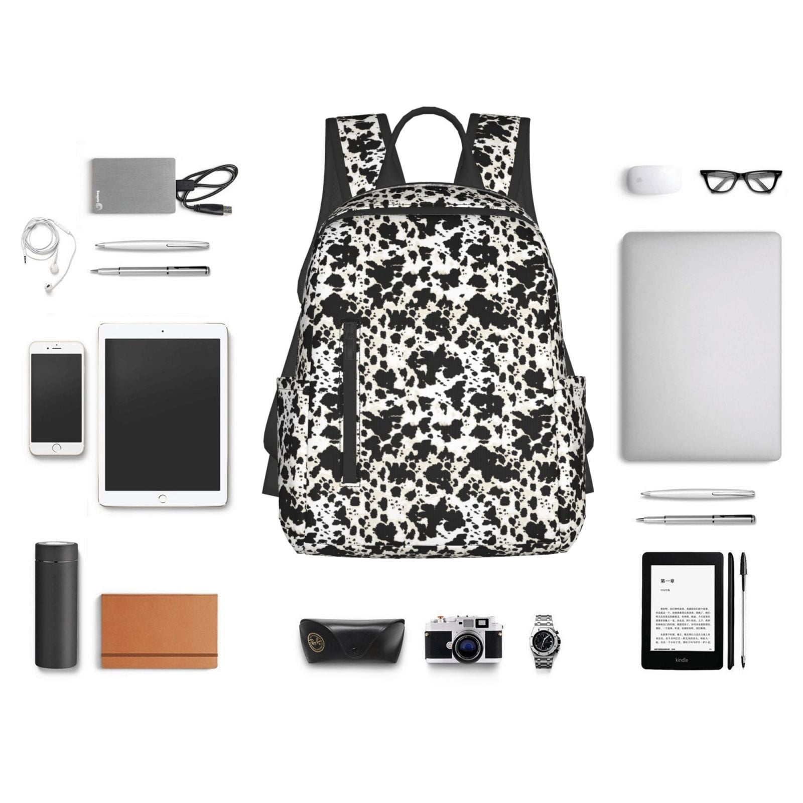 Xecao Cow Skin 1 print Backpack For women men Aesthetic Lightweight Travel Daypack Simple Cute Backpack For Bookbag
