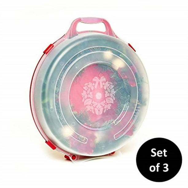 Homz Holiday Wreath Plastic Storage Box With Clear Lid Up To 24 Inch Diameter Red 3 Pack Com Homz Holiday Wreath Plastic Storage Box, 36 Wreath Storage Box Rubbermaid