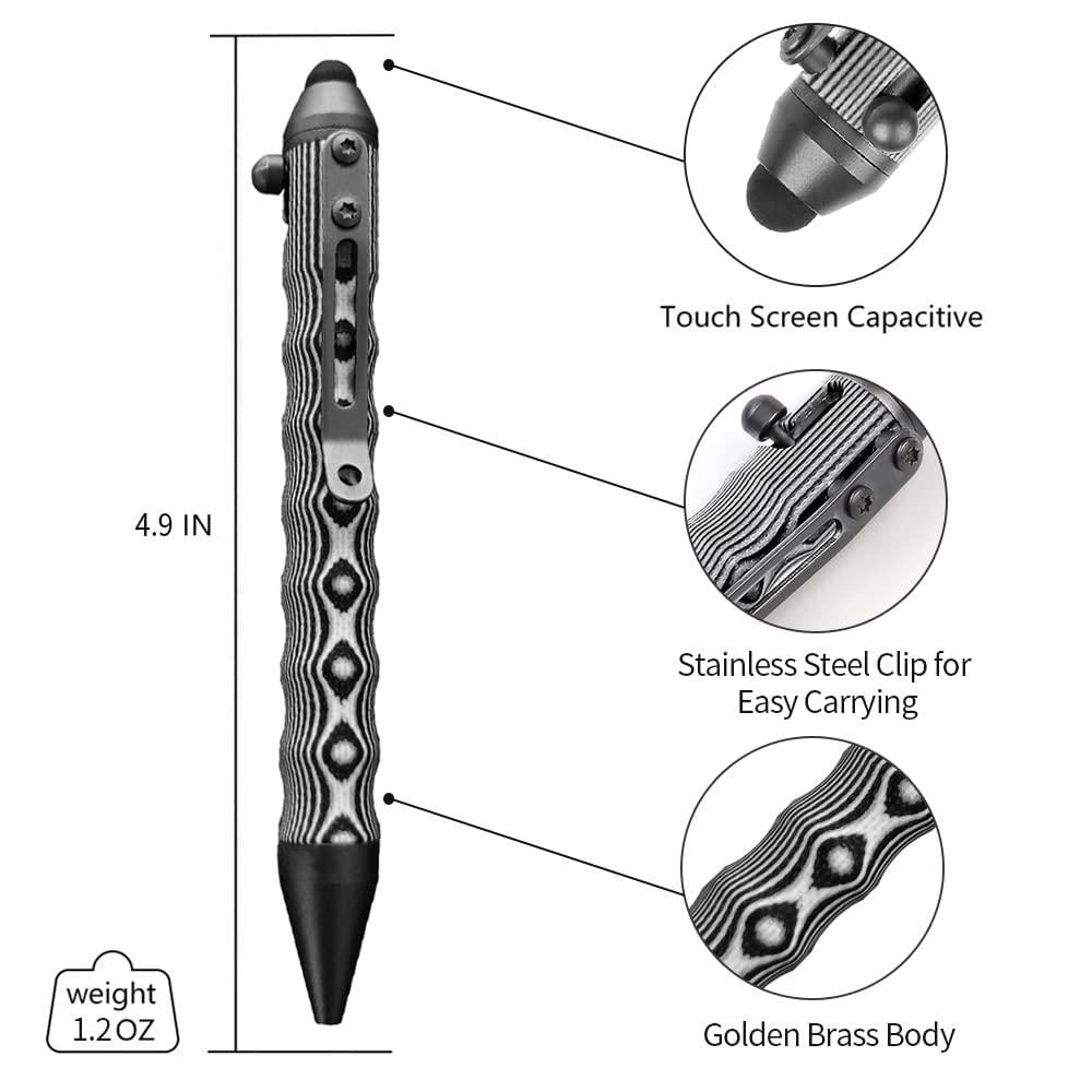 Bolt Action Ballpoint Pens, White/Black, EDC Touch Screen Stylus with Refillable Ink