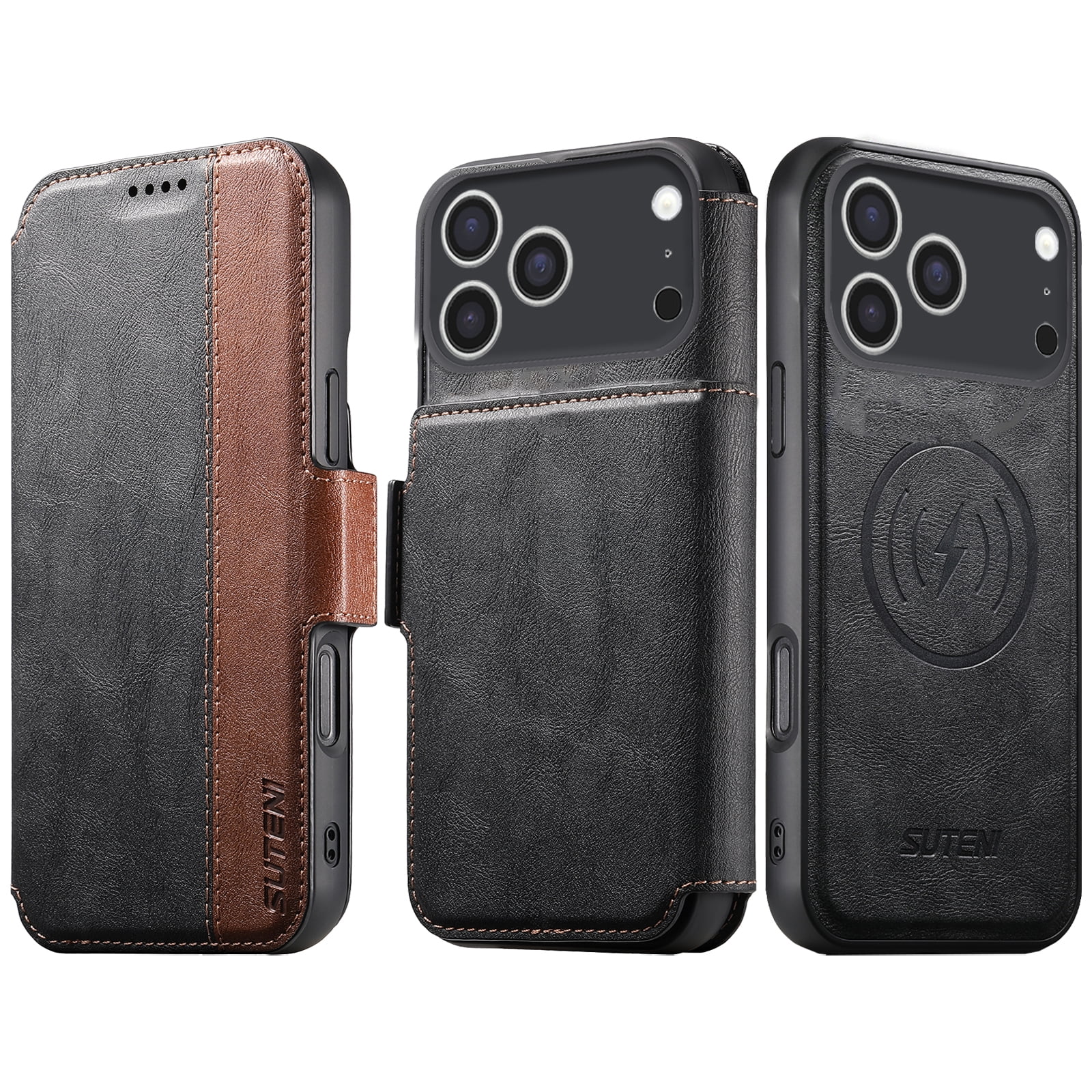PU Leather for iPhone 17 Pro Max Case, 2 in 1 Detachable Wallet Case with Card Holder, Removable Flip Stand Folio Cover with RFID Blocking Phone Cover [Compatible with MagSafe],Black