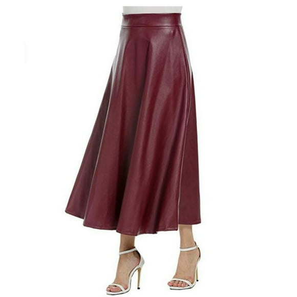 Ersazi Casual Dresses for Women Fashion Women's Leather Skirt Long Skirt High Waist Skirt Red L