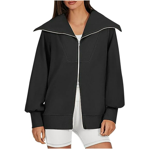 Jacenvly Jackets for Women Casual 2024 Solid Shacket Jacket Soft Comfort Long Sleeve Cardigan Lapels Zip-Up Outerwear Loose Cozy Regular Blouse