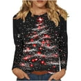 thumbnail image 2 of Horkkom Plus Size Christmas Shirts for Women Party Xmas Tree Print Holiday Shirts Crewneck Long Sleeve Shirts XXXXL, 2 of 9