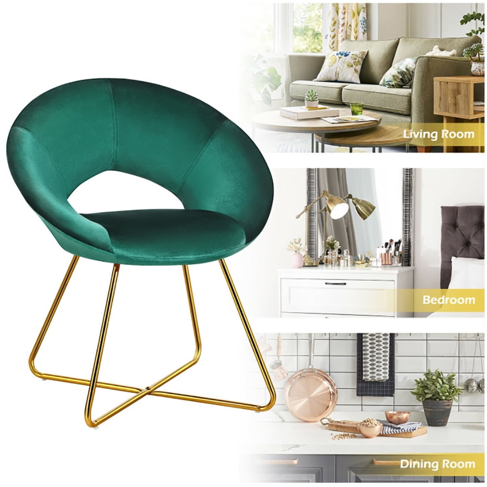 Finihen Velvet Dining Arm Chair, Modern Accent Velvet Dining Arm Chair with Golden Metal Legs and Soft Cushion, for Bedroomï¼Living Room, Dining Room, Kitchen, Dark Green