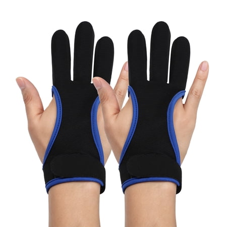 Uxcell Archery Gloves Durable Shooting Hunting Leather 3-Finger Protector 2 Pack & L & Black Blue-Fitting for (Adults Man/Beginner/Recurve/Arrow Bow Protective Gear Accessories)
