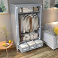 thumbnail image 6 of Portable Clothes Closet ​​Storage Organizer with Hanging Rack​​, Rolling Door Wardrobe, Non-Woven Fabric with Three Drawer Boxes - 35.4 x 17.7 x 67.0’’ (Gray), 6 of 8