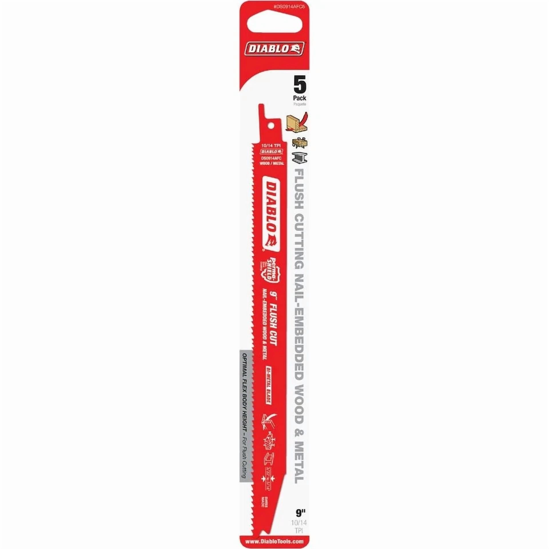 FLINT - Diablo Ds0914Afc5 Flush Cut Bi-Metal Reciprocating Saw Blade 9 In. Pack Of 5