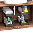 thumbnail image 2 of Organizador para debajo del fregadero, almacenamiento para debajo del fregadero del baño, organizador de 2 niveles, cestas de colección de baño con ganchos, estante organizador negro para debajo del f Namotu CZJJ-SY66-1, 2 of 6