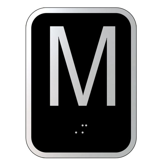 Elevator floor number M sign- Elevator Jamb Plate M ( 3x4, cast Iron, Black, Double sided tape) -ref17222