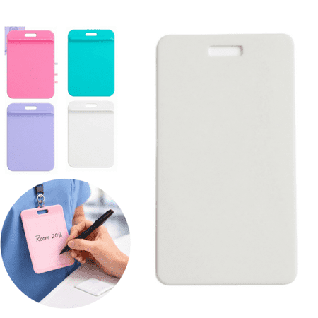 Erasable Silicone Badge Memo - Reusable Write-on Wipe-off ID Badge Holder Notepad Lightweight for Nurses Doctors Medical Professionals & Hospital Work (White)