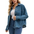 thumbnail image 4 of INSPIRE CHIC Women's Coat Denim Flat Collar Long Sleeve Button Down Casual Shacket with Pockets  L Dark Blue, 4 of 6