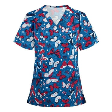 Leesechin Women Mock Wrap Contemporary Fit Scrubs Top with Stretchy Knit Panel