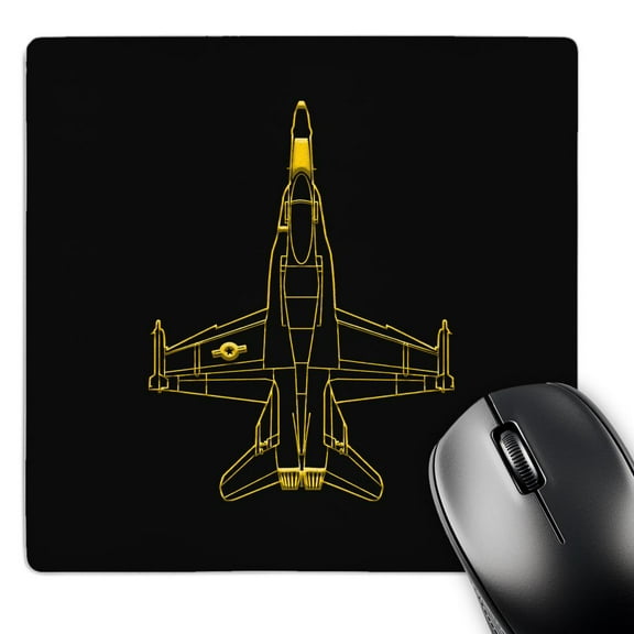3dRose, Line image of F-18 fighter plane. Air force might. Yellow on black, MousePad