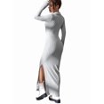 thumbnail image 5 of Women'S Casual Long Sleeve Collar V Neck Maxi Sweater Dress Slit Thigh Ribbed Knit Bodycon Pencil Dresses Gray L, 5 of 9