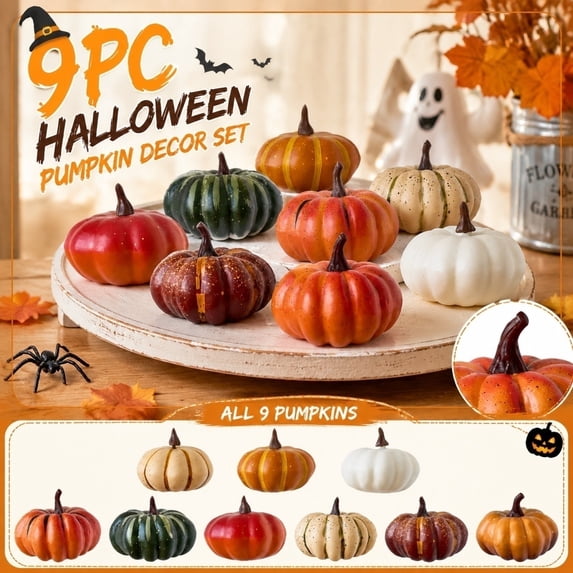Artificial Mini Pumpkins Fake Pumpkins Decor Halloween Tabletop Decoration Autumn Harvest Centerpieces Small Decorative Pumpkins Assorted Colorful Gradient Multi-Pattern Sturdy Stems
