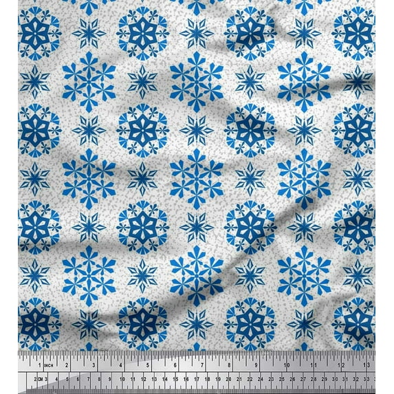 Soimoi Satin Silk Fabric Snow Flakes Floral Print Sewing Fabric Yard 42 Inch Wide