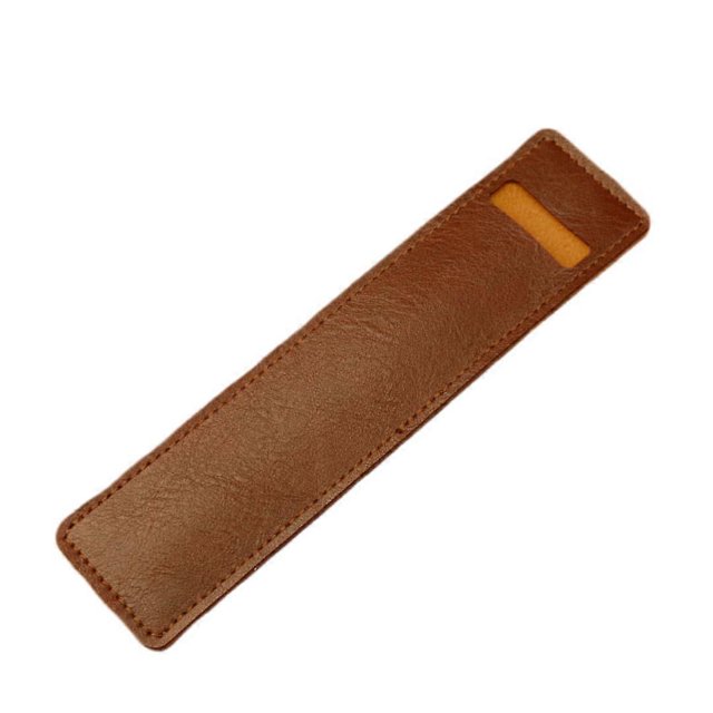 Leather Pencil Case Brown, Square PU Leather Stationery Holder, Durable and Stylish Desk Organizer for School and Office