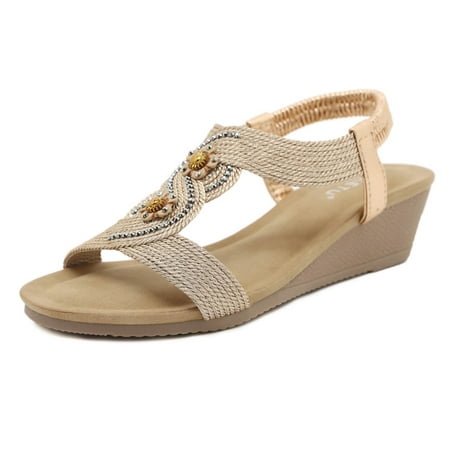 

Wedge Sandals For Women Ethnic Style Women s Bohemian Retro Flower Wedge Large Size Sandals