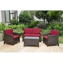 Outdoor Wicker Settee Group with Cushions - Patio Bench Chairs Table Set - 51 Inch