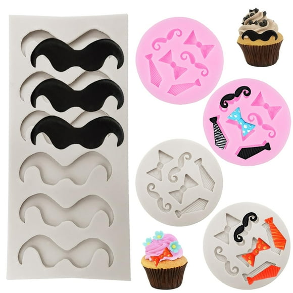 Set of 5, Mini Bow Tie & Mustache Silicone Molds, SourceTon Fondant Mold for Chocolate, Candy, Soap, Cupcake Decorations (Pink + Gray)