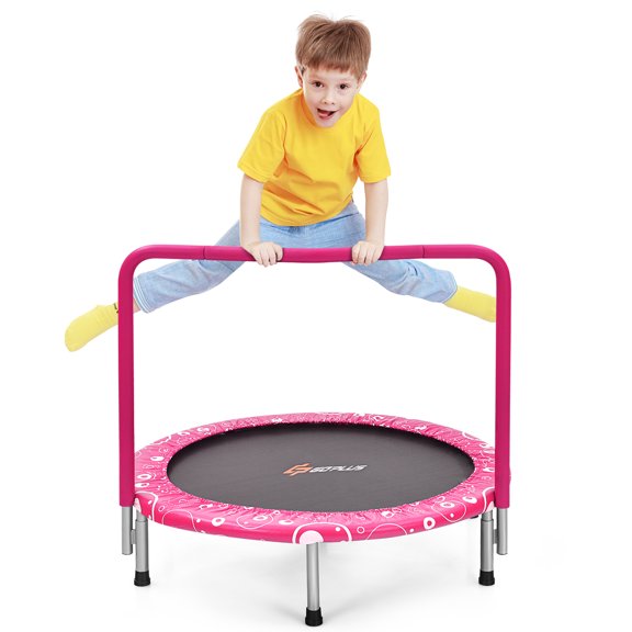 Costway 36" Kids Trampoline Rebounder W/Full Covered Handrail & Pad Indoor Outdoor Pink