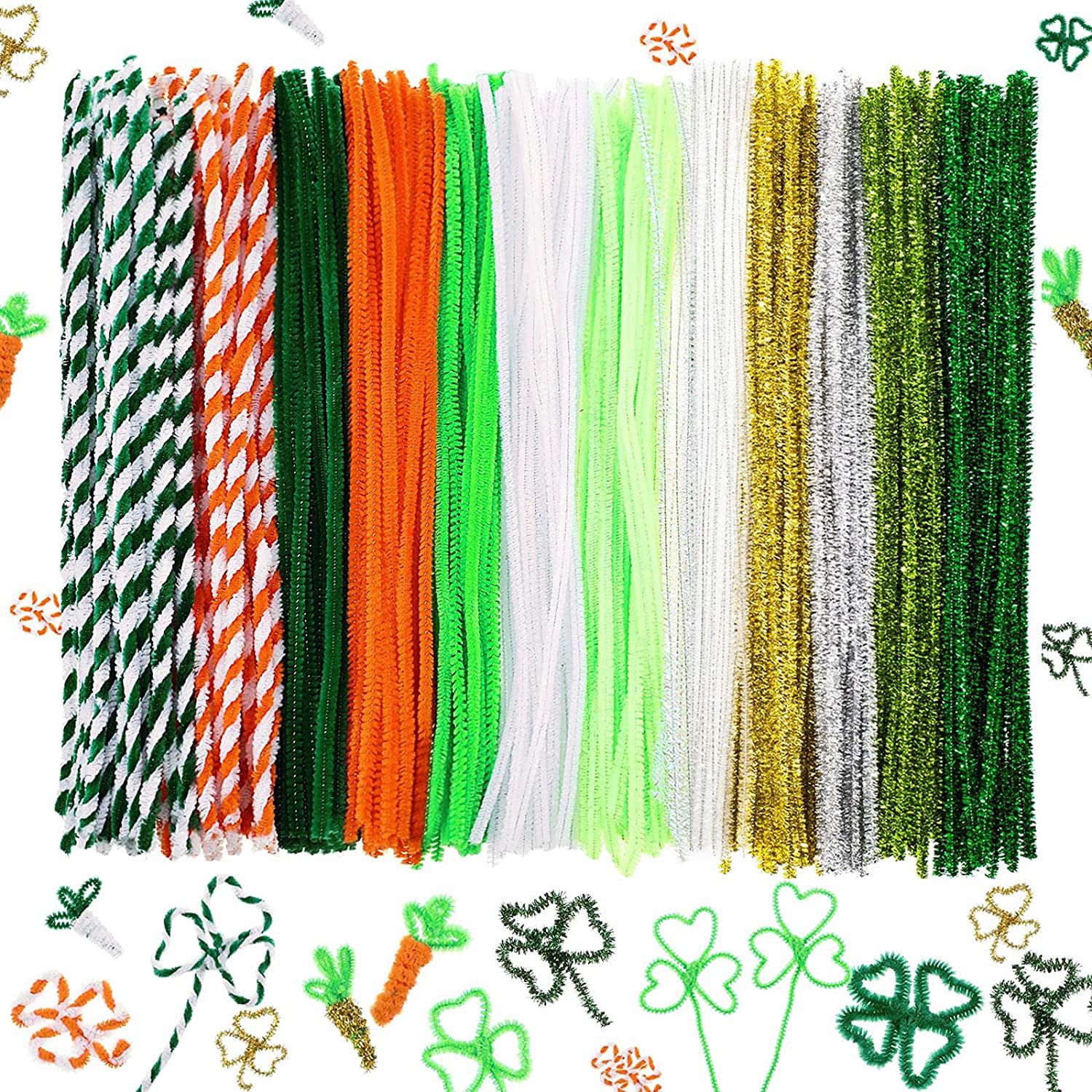 Crafts Decorations St. Patricks Day Colors Patricks Day Valentines Day DIY Craft Art Supplies 360 Pieces Pipe Cleaners Chenille Stem Green Pipe Cleaners Craft Chenille Stems for St 12 Colors 