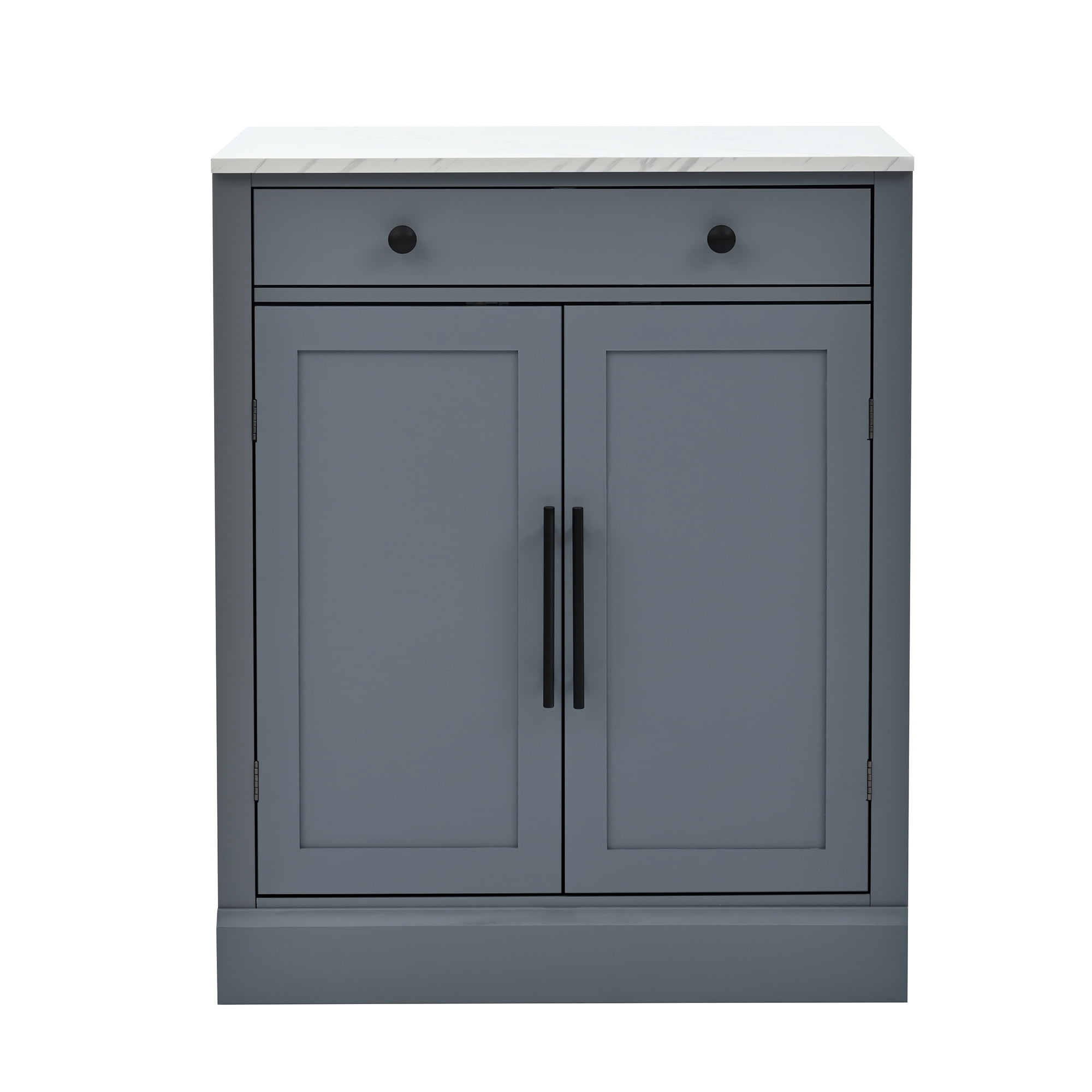 Leumius Modern Freestanding Kitchen Pantry Cabinet with Drawer, 2 Adjustable Shelves, 2 Door Shelves, Faux Marble Top, Coffee Bar Storage, Gray