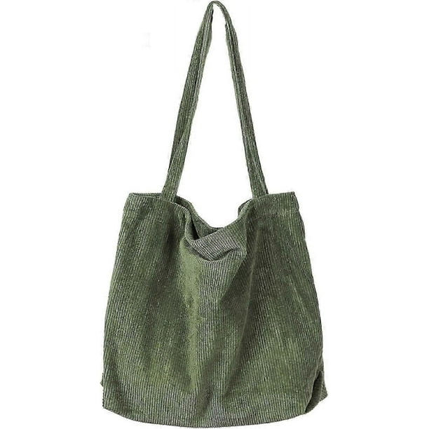Corduroy Tote Bag, Women Corduroy Shoulder Bag Big Capacity Casual Handbags for Women, Beautiful Shopping Tote Bag with Pocket (Army Green)