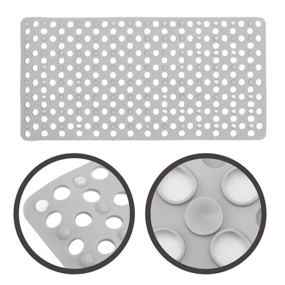 Baluue Reusable Grey Shower Mat with Suction Cups Non Skid for Bathroom Floor
