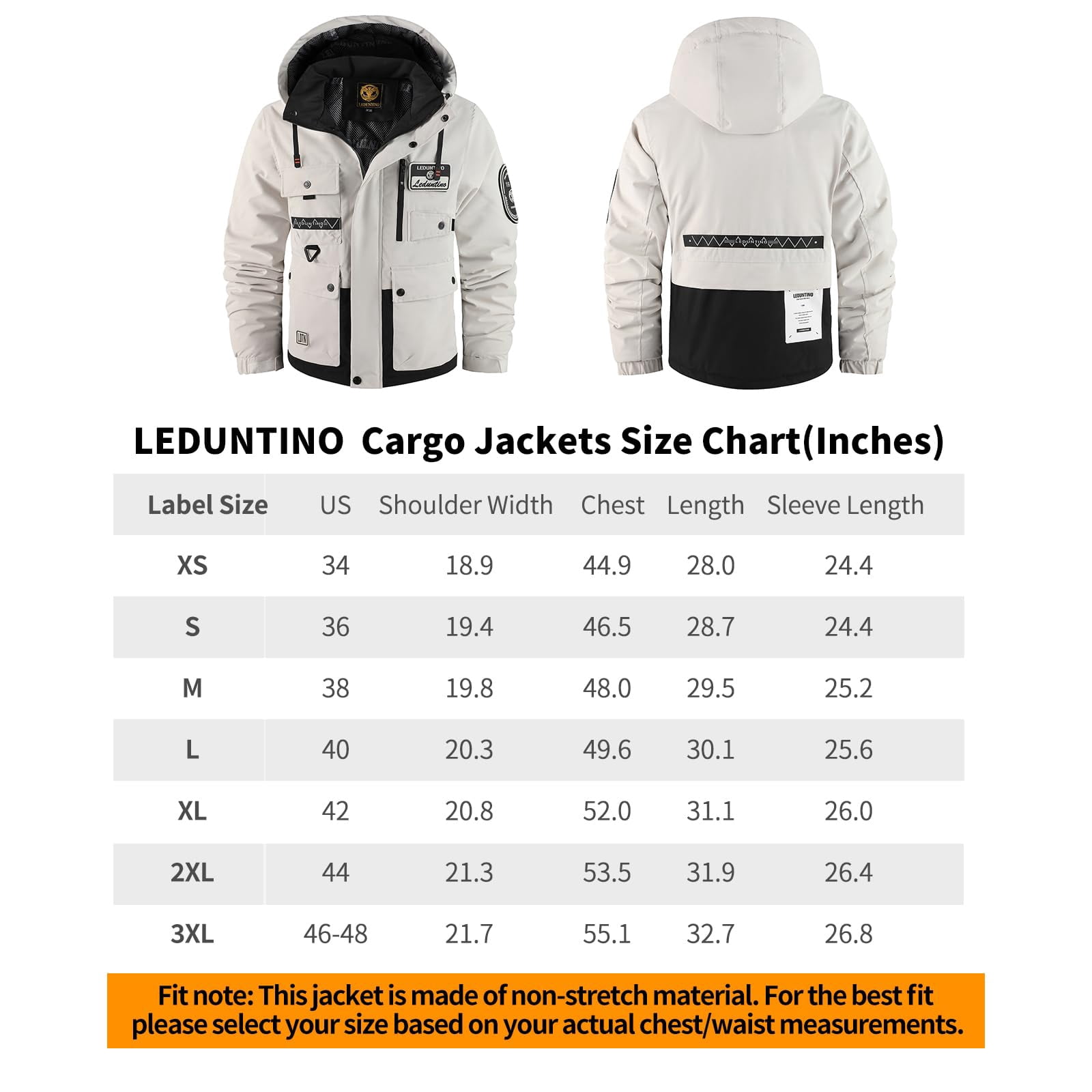 LEDUNTINO Men's Winter Jacket With Hood Water-Resistant Casual Coat Composite Fleece-Lined Outdoor Apparel For Cold Weather
