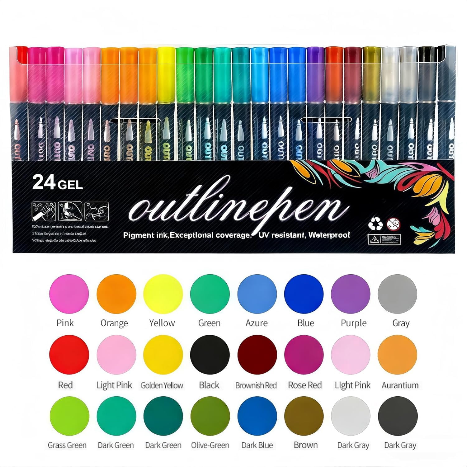 Dreamy Sparkle Dual-Line Contour Pen,8/12/24/36/48 Colors Double Line Self Outlining Metallic Gel Markers,Quick-Dry Ink for Drawing, Coloring & DIY Crafts