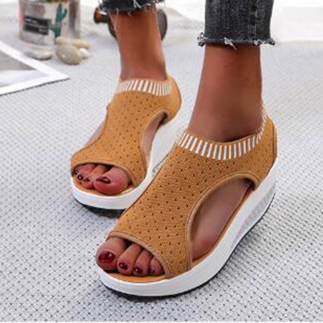 Zapatos planos de moda para mujer, sandalias informales de tacón de cuña hueca, zapatos de talla grande Wmkox8yii shjk4291