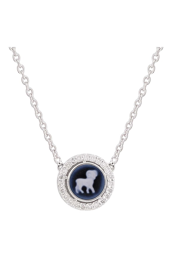 Aries Horoscope Sign H/SI Pave Diamond Pendant 14k White Gold Necklace 1.12 Tcw
