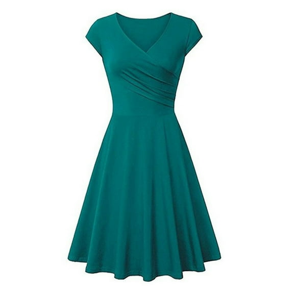 IROINNID Formal Dress for Women Wedding Guest Evening Night Party Dress Elegant Summer Color Short Sleeve V-Neck Loose Dress,Olive Green