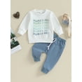 thumbnail image 2 of Arvbitana 6M 12M 18M 24M 2T 3T Toddler Baby Boys Pants Set Long Sleeve Letter Print Sweatshirt + Elastic Waist Pants 2Pcs Casual Outfits Infant Fall Daily Clothes, 2 of 8
