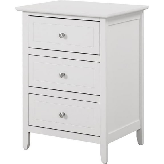 Maklaine Transitional Engineered Wood 3 Drawer Nightstand in White