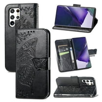Samsung Galaxy S22 Ultra 5G Case, Dteck PU Leather Butterfly Embossed Design Phone Case Flip Notebook Wallet Card Slot Holder Magnetic Stand Cover for Samsung Galaxy S22 Ultra 5G, Black