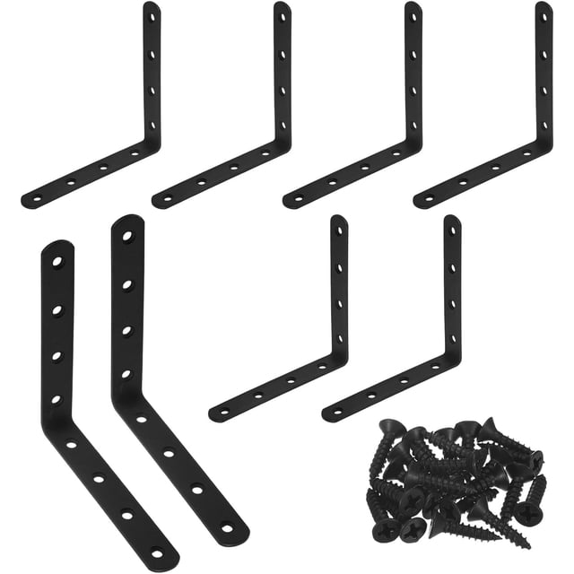 XmhyTop-A Paquete de 8 soportes en L negros de 12,5 x 12,5 cm, soporte de esquina con tornillos, soporte para estante, soporte para muebles de madera