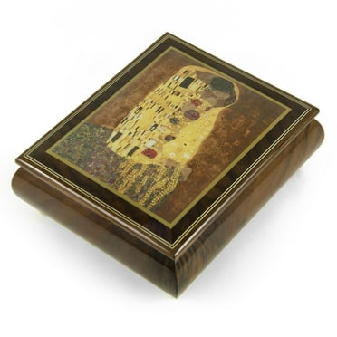 Handcrafted Ercolano Music Box Featuring "The Kiss" by Klimt Gustay (1862-1918) - Butterfly Kisses