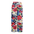 thumbnail image 3 of WTOBBY Women's Summer Floral Print Wide Leg Palazzo Pants Featuring High Waist Elastic Drawstring Casual Design and Pockets for Stylish Outfits ,Watermelon Red M, 3 of 7
