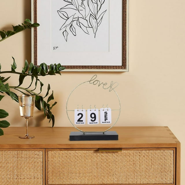 OULII Calendrier Perpétuel Rotatif en Bois avec Affichage de la Date Lot de 1