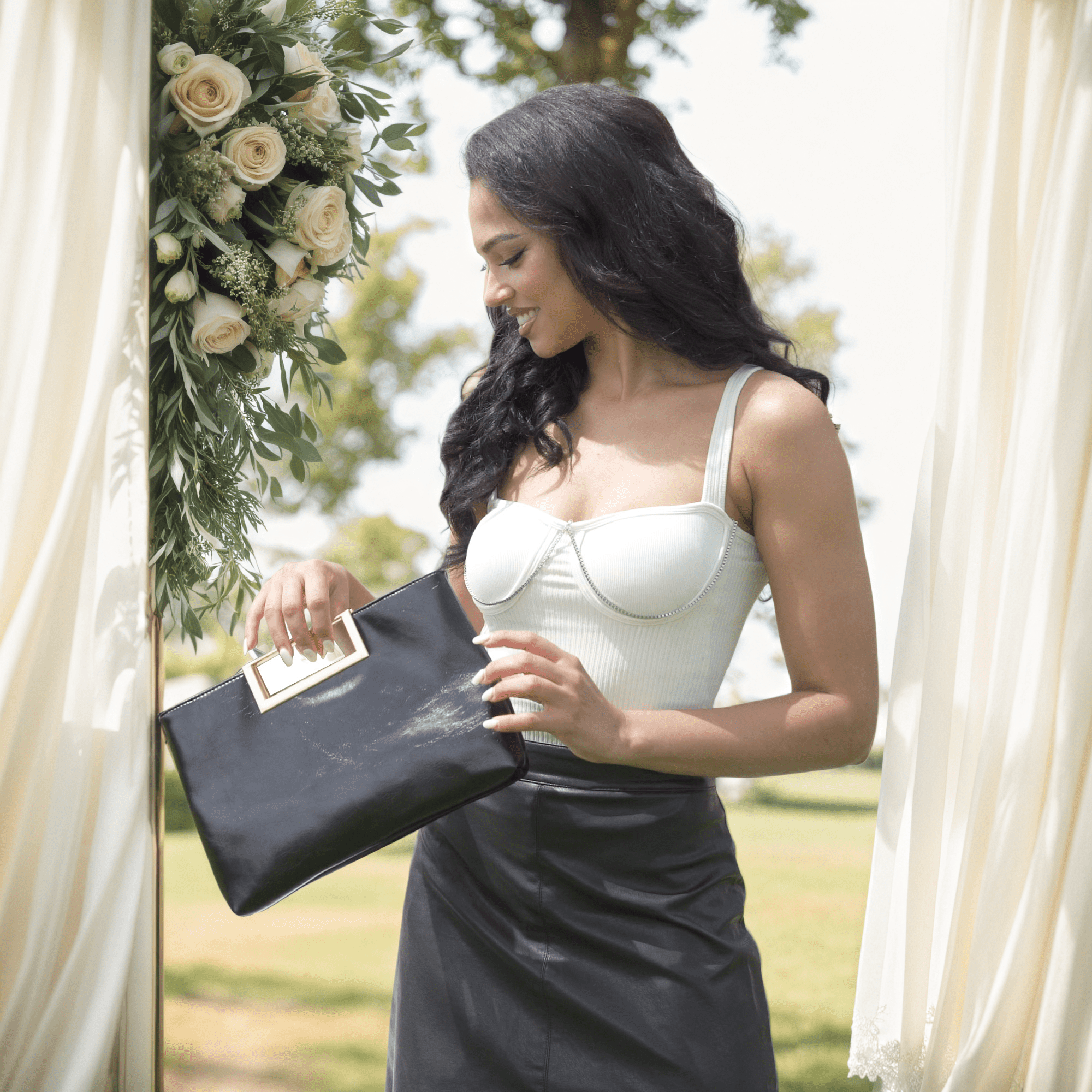 Milisente Women Top Handle Clutch Purse PU Leather Envelope Evening Bags For Formal Party Work（Black)