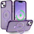 thumbnail image 1 of Funda magnética compatible con iPhone 14 Plus con soporte [A prueba de caídas de grado militar] [Compatible con imán] Anillo translúcido, delgado, parte trasera rígida, borde suave, 1 of 7