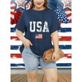 thumbnail image 3 of XCHQRTI American Stars Stripes Women Plus Size Tshirt 4th of July Patriotic Tee Short Sleeve 2x-5x, 3 of 7