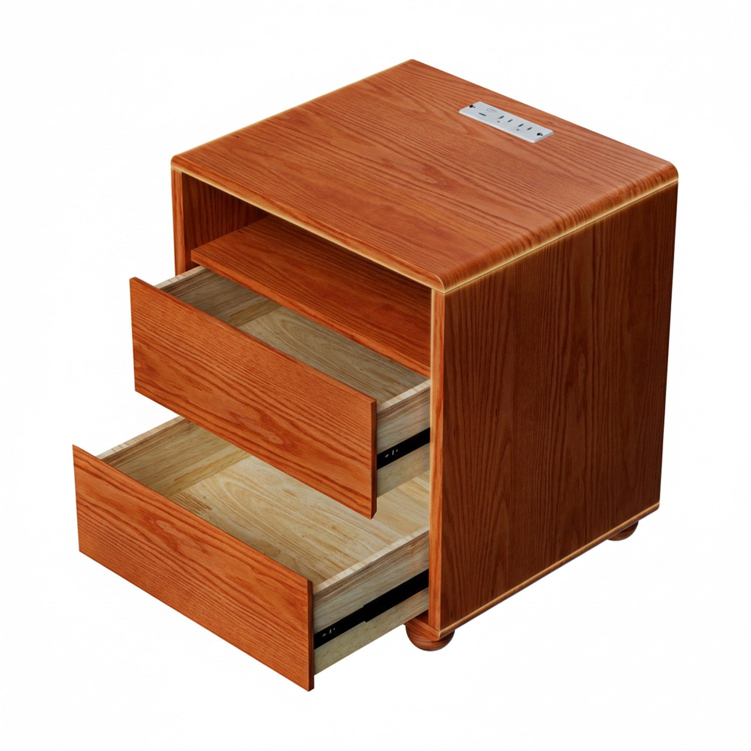 20"Modern Nightstand with 2 Drawers And Shelves Solid Wood Night Stand with Charger Station Mid Century Bedside Table Curved Wood Side Table