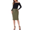 thumbnail image 3 of INSPIRE CHIC Women's Jean Skirts High Waist Front Slit Stretch A-Line Denim Midi Skirt M Army Green, 3 of 5