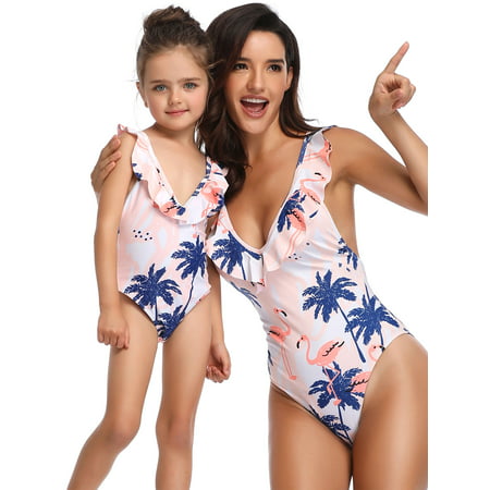 2019 New Mommy and Me swimwear Family Matching One Piece Swimming Costume Swimwear Swimsuit Mom Daughter Women Kids Girl Bikini Set Bathing Suit Backless Pink Floral