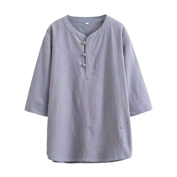Camiseta de manga corta para hombre - Cuello redondo tipo mandarín - Corte holgado - Verano