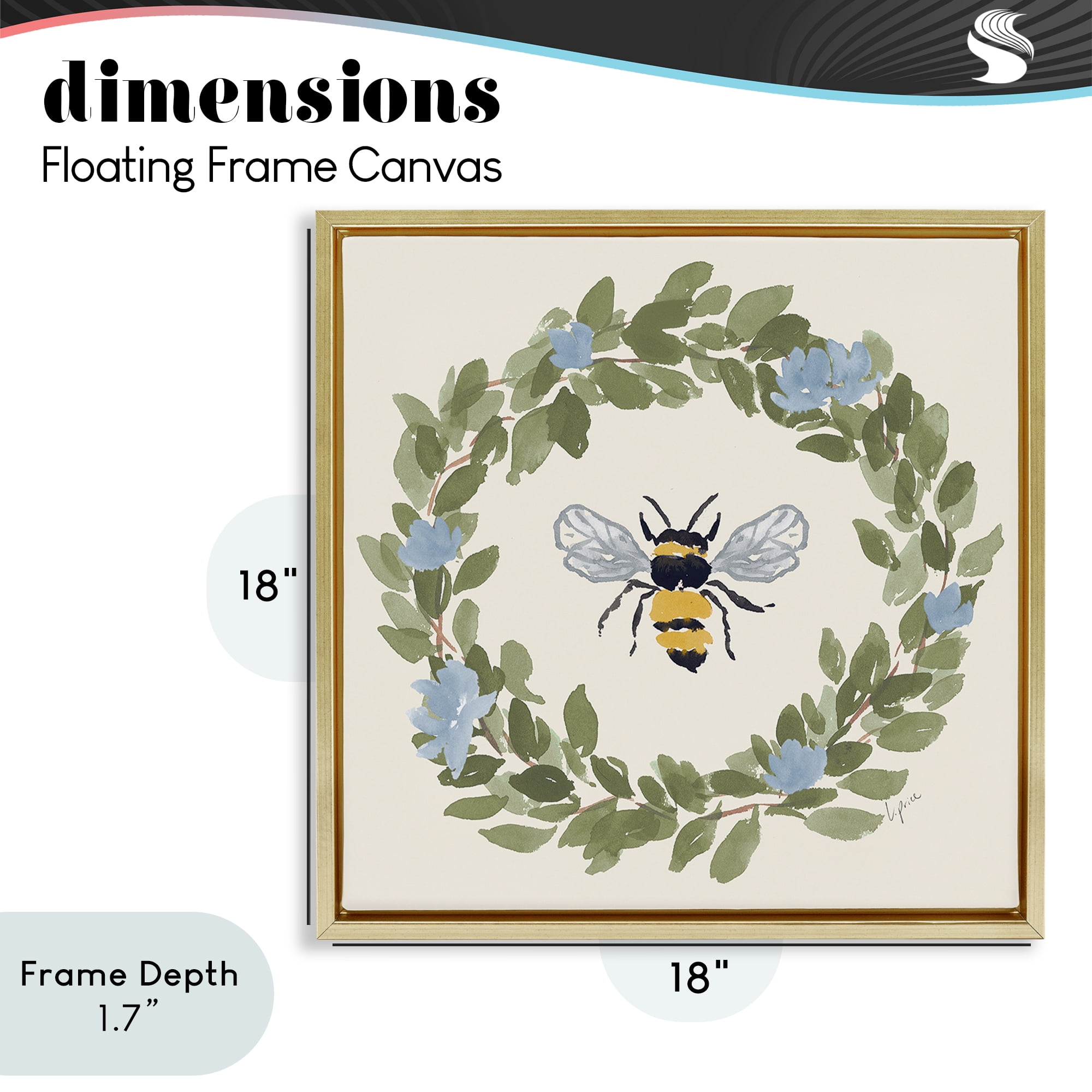 Stupell Industries Bee Celebration Wreath Gold Framed Floater Canvas Wall Art, design by Lucille Price