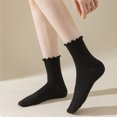 thumbnail image 5 of 5 Pairs Womens Casual Ruffle Trim Ribbed Knitted Dress Socks Soft Breathable Stretchy Frilly Ankle Socks for Daily Use, 5 of 8